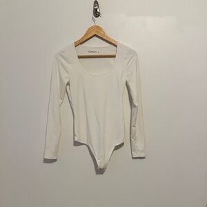 Abercrombie & Fitch Women's Cream Long Sleeve Thong Bodysuit